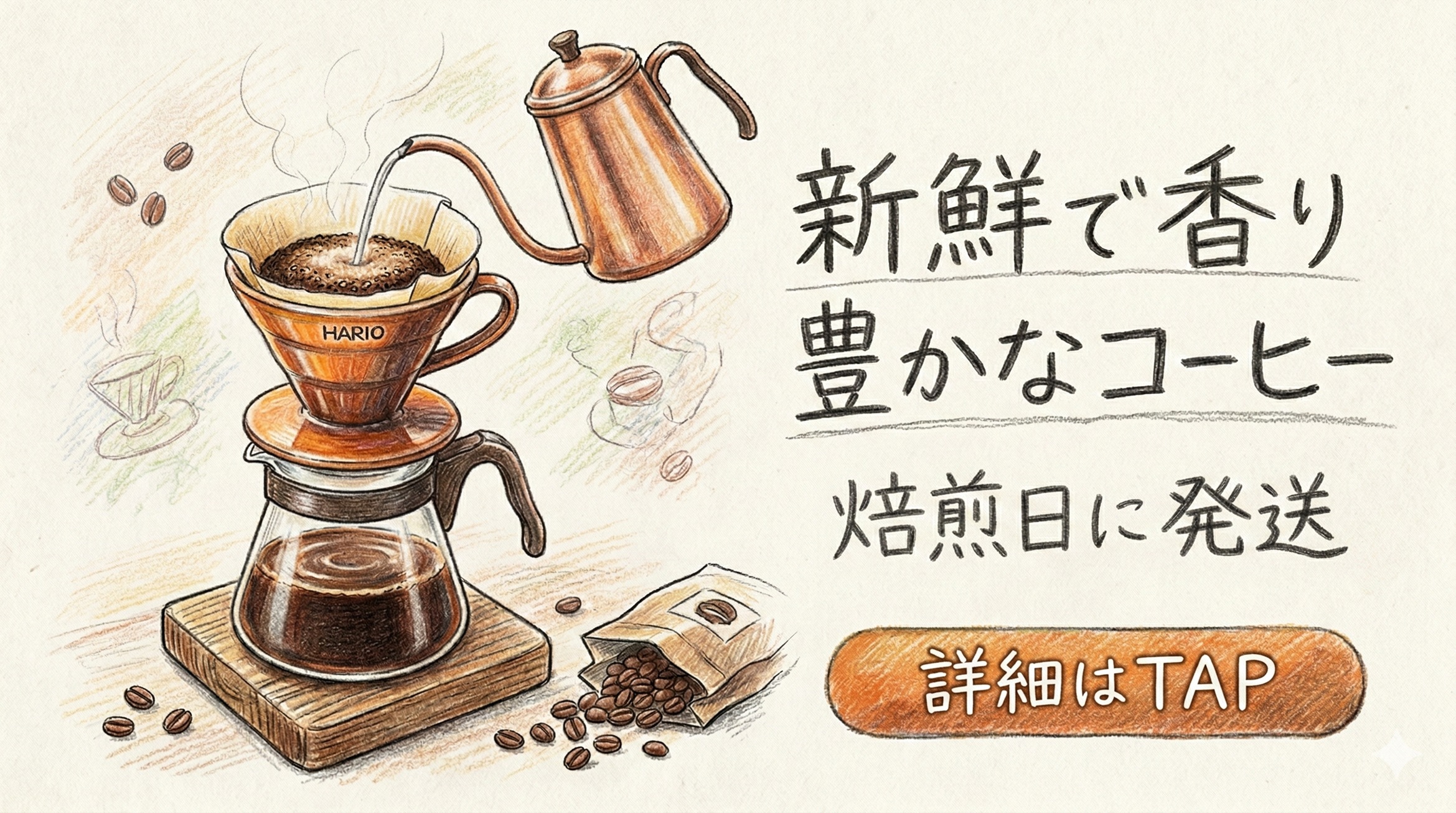 新鮮で香り豊かなコーヒー 焙煎日にお届け